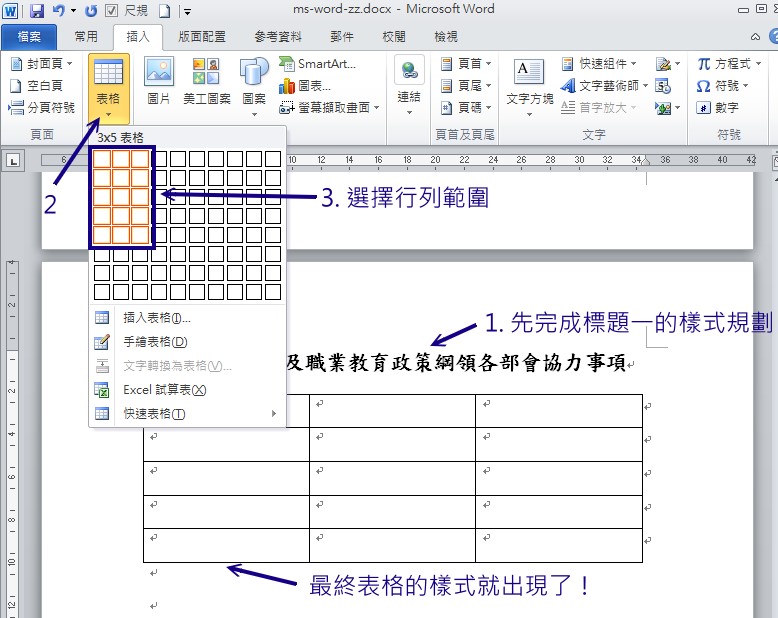 表格的製作